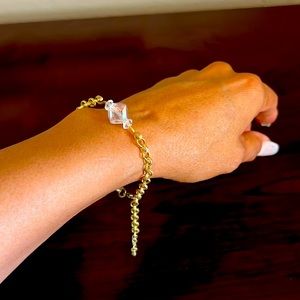 Hand crafted Crystal and Brass Bracelet with light weight gold tone chain
